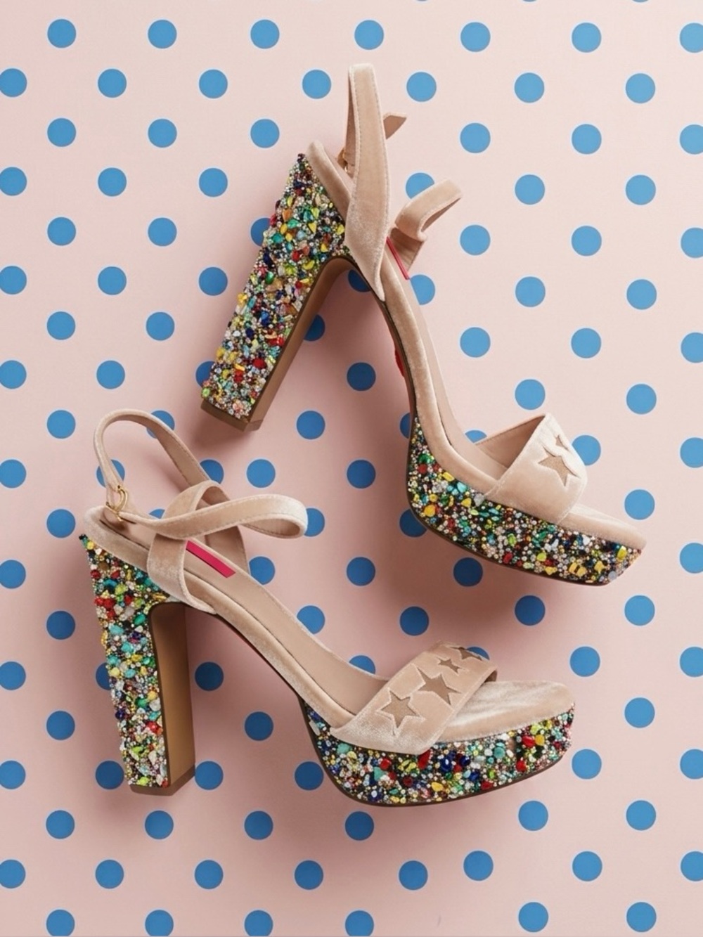 Betsey Johnson Johanna Beaded Platform Block Heel Sandals - Pink